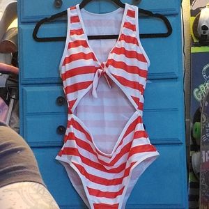 Striped cutout swimsuit nwot